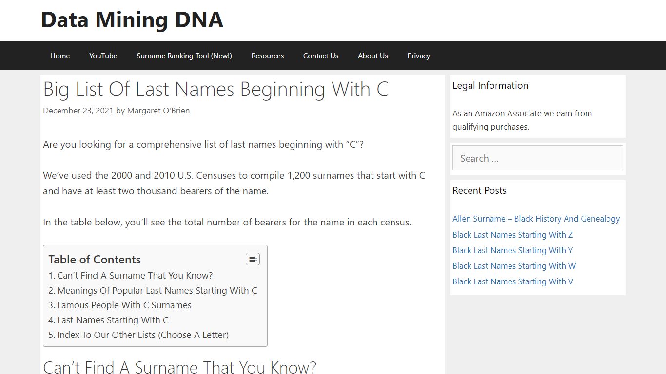 Big List Of Last Names Beginning With C – Data Mining DNA