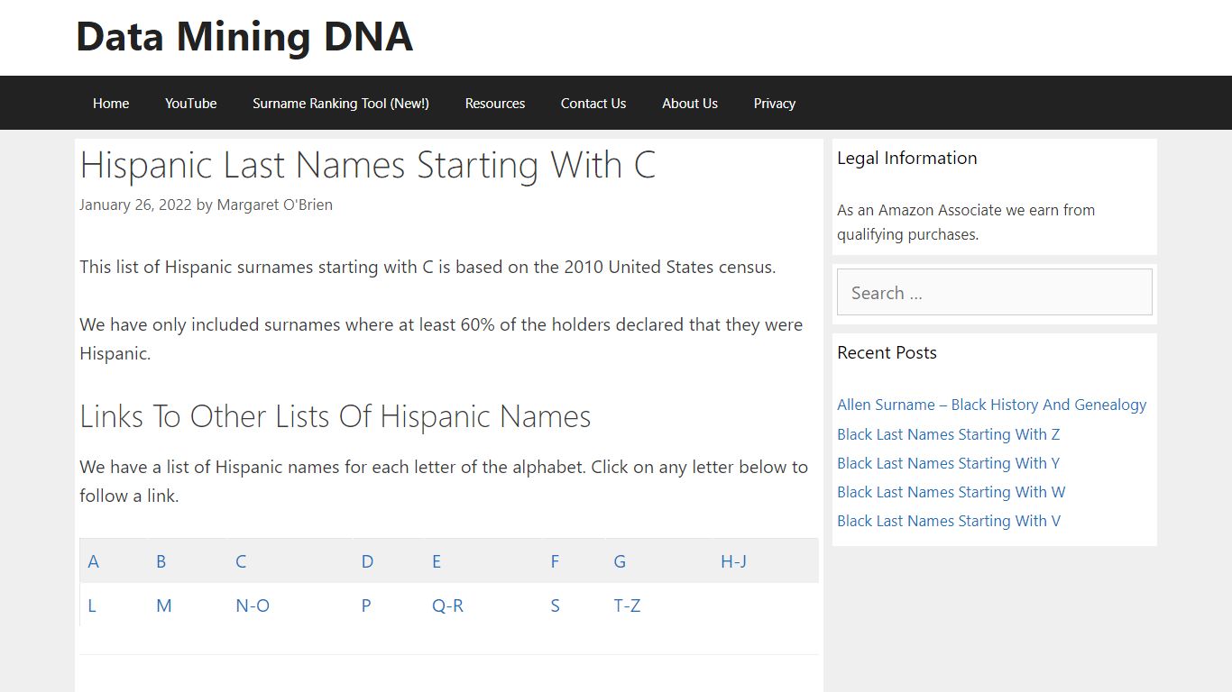 Hispanic Last Names Starting With C – Data Mining DNA